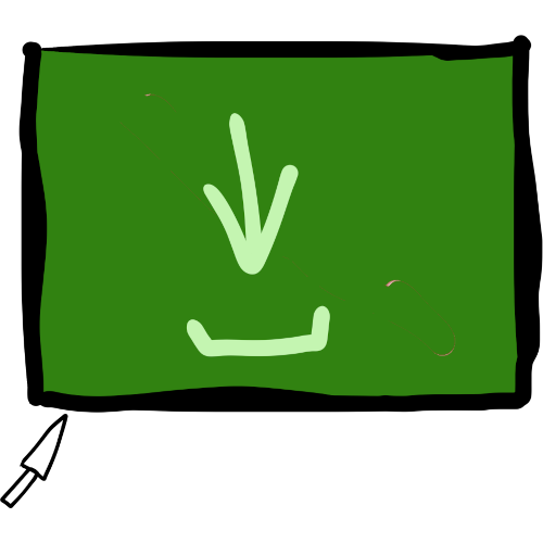 a cursor points to a green box with a download symbol. 